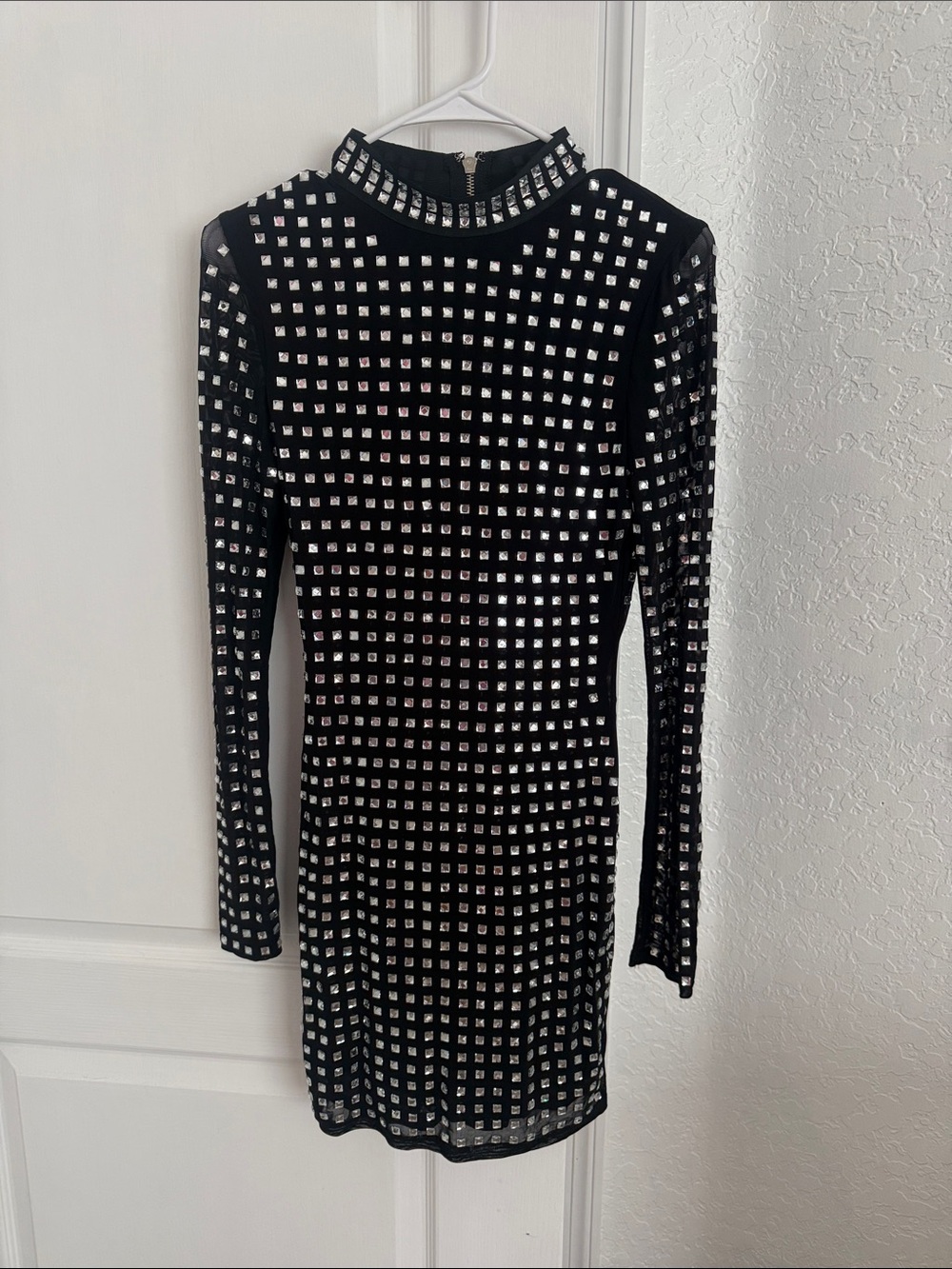 NWOT Vici Black Long Sleeve Mesh Mini Dress with Silver Square Studs